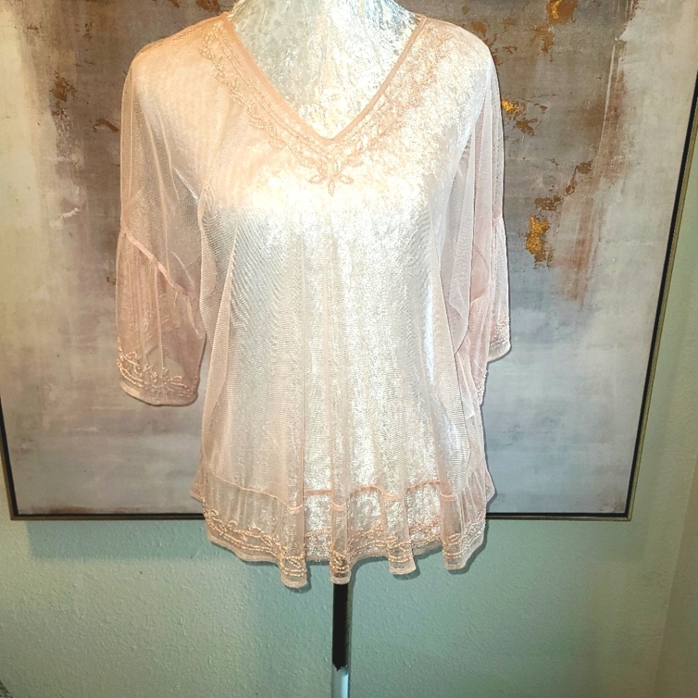 Kaari Blue - Pink Asymmetrical Ruffled 3/4 Sleeve Blouse
